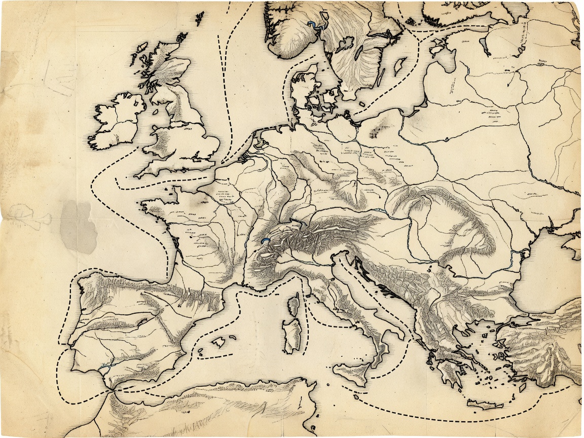 European coastal atlas map with travel notes and ferry lines