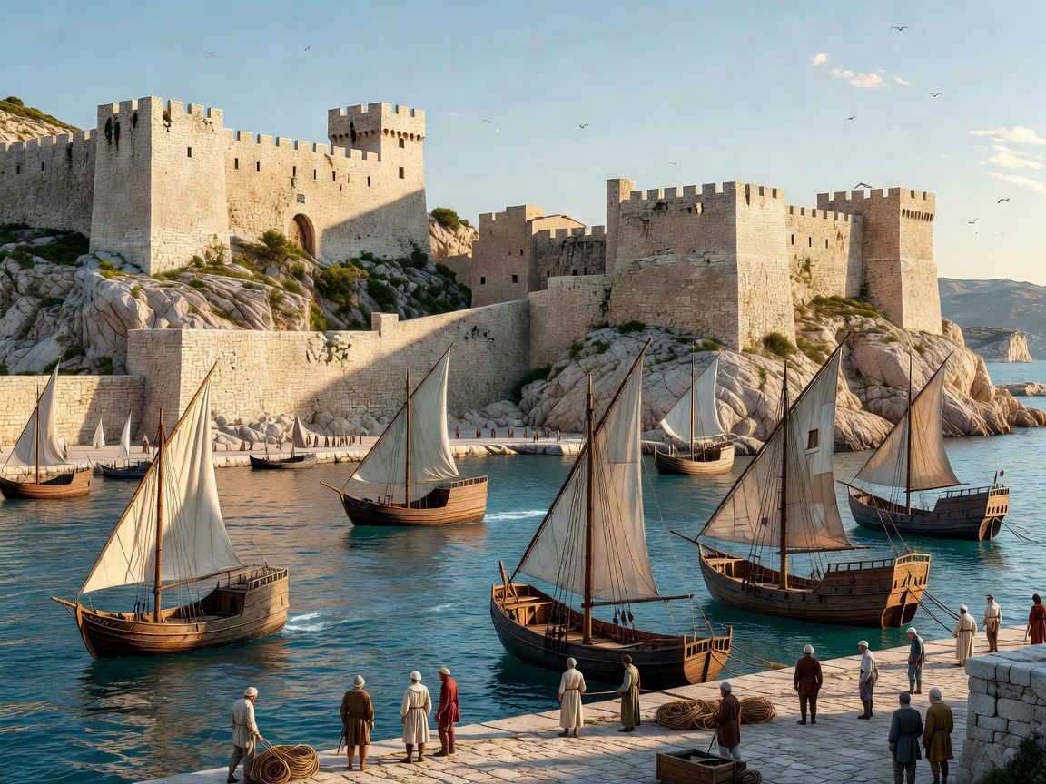 Old port of Marseille with yachts and limestone fortresses