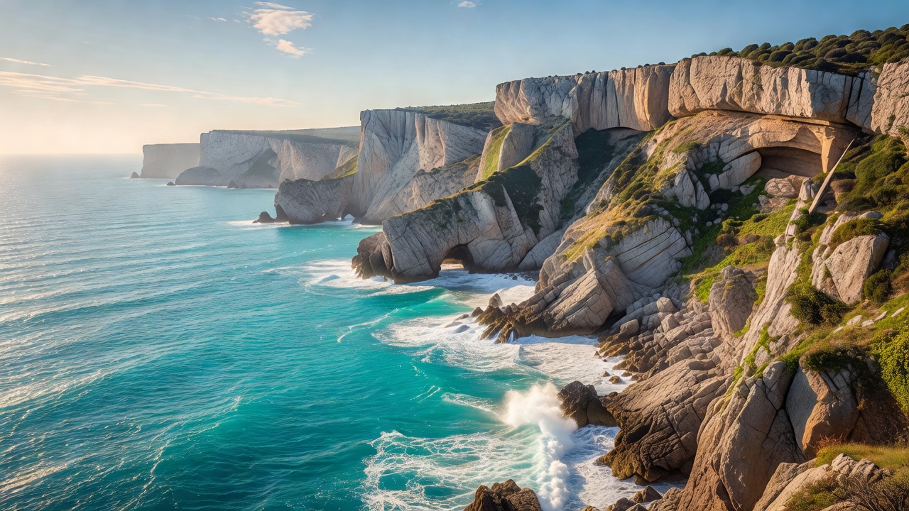 Scenic European turquoise sea and coastal cliffs